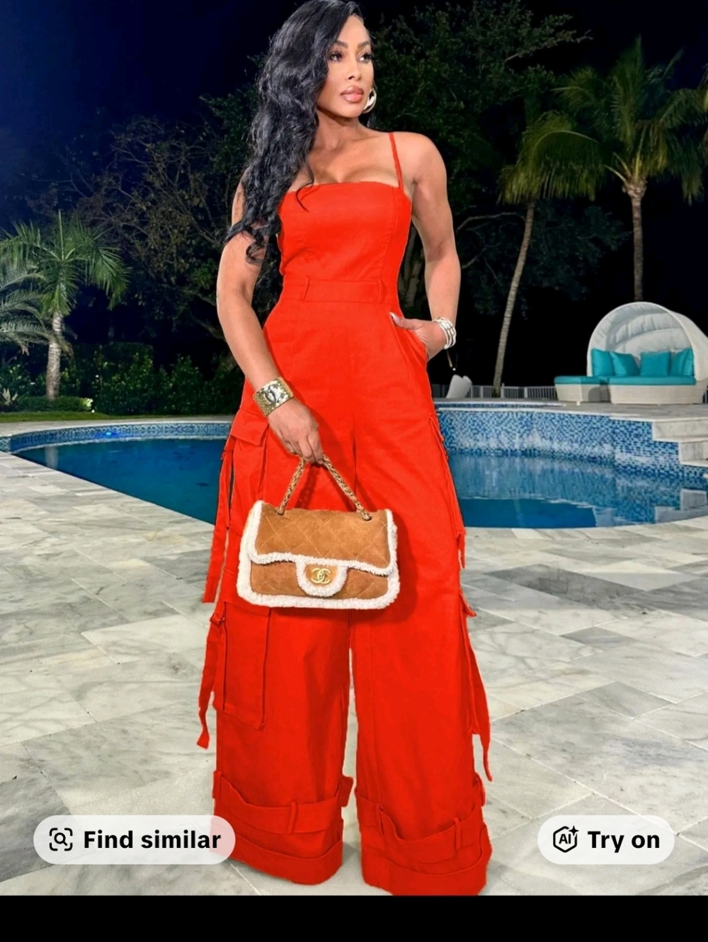 Tiktok Shop Viral Spaghetti Strap Wide-Leg Cargo Jumpsuit